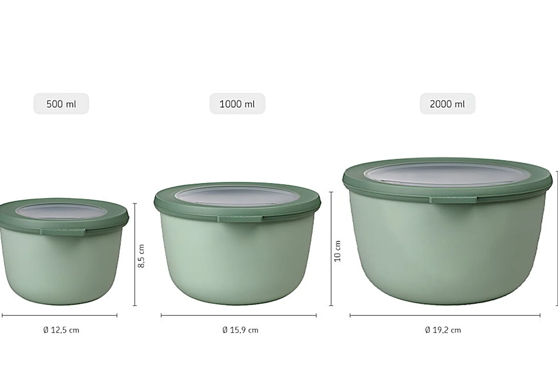 Mepal Set Multischüssel Cirqula hoch, 3-teilig (500+1000+2000 ml) - Nordic sage Hot