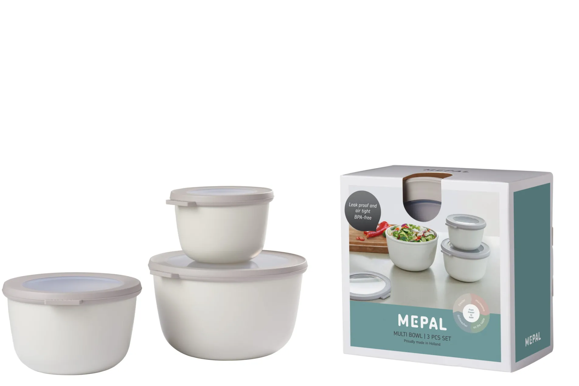 Mepal Set Multischüssel Cirqula hoch, 3-teilig (500+1000+2000 ml) - Nordic white Clearance
