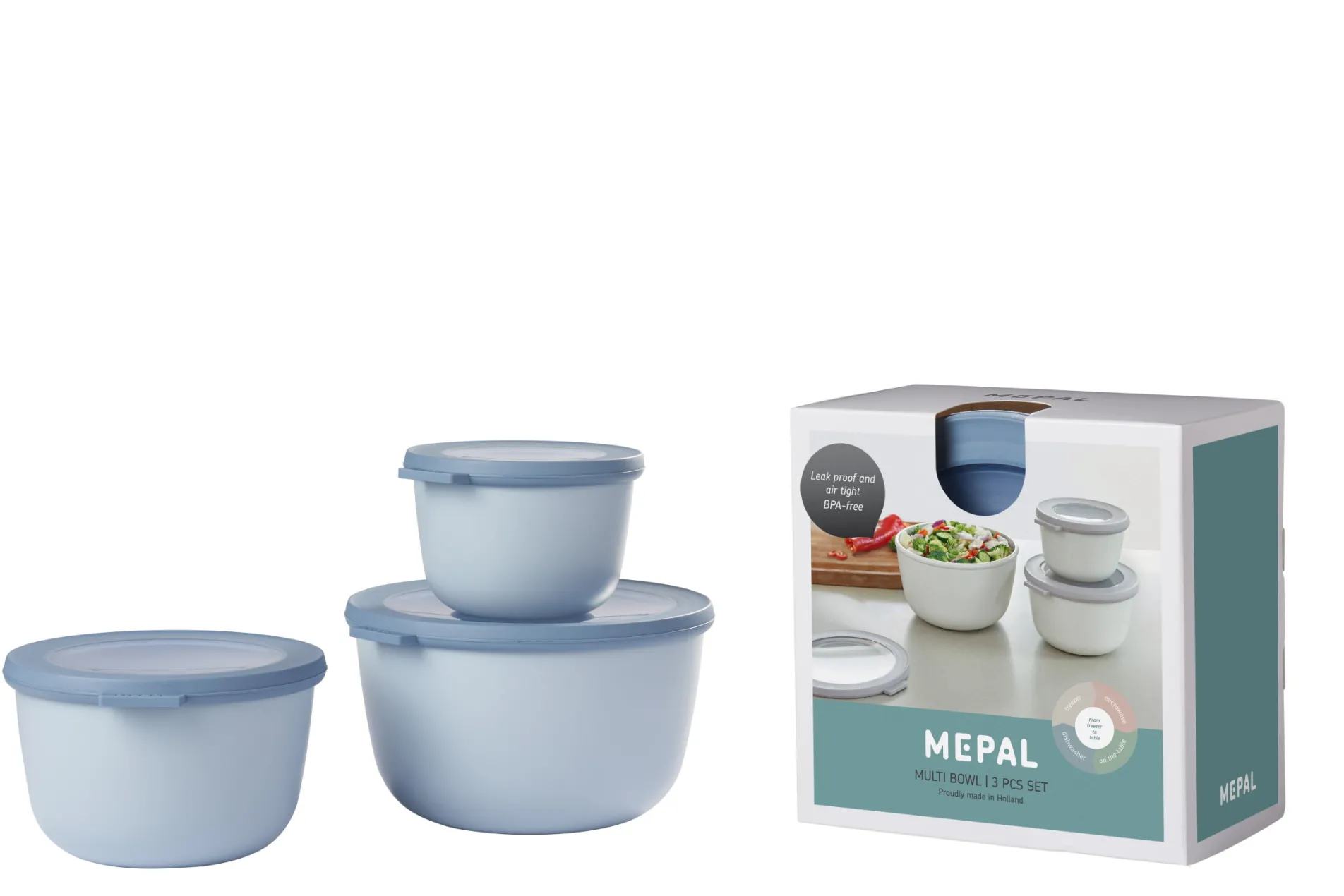 Mepal Set Multischüssel Cirqula hoch, 3-teilig (500+1000+2000 ml) - Nordic blue New