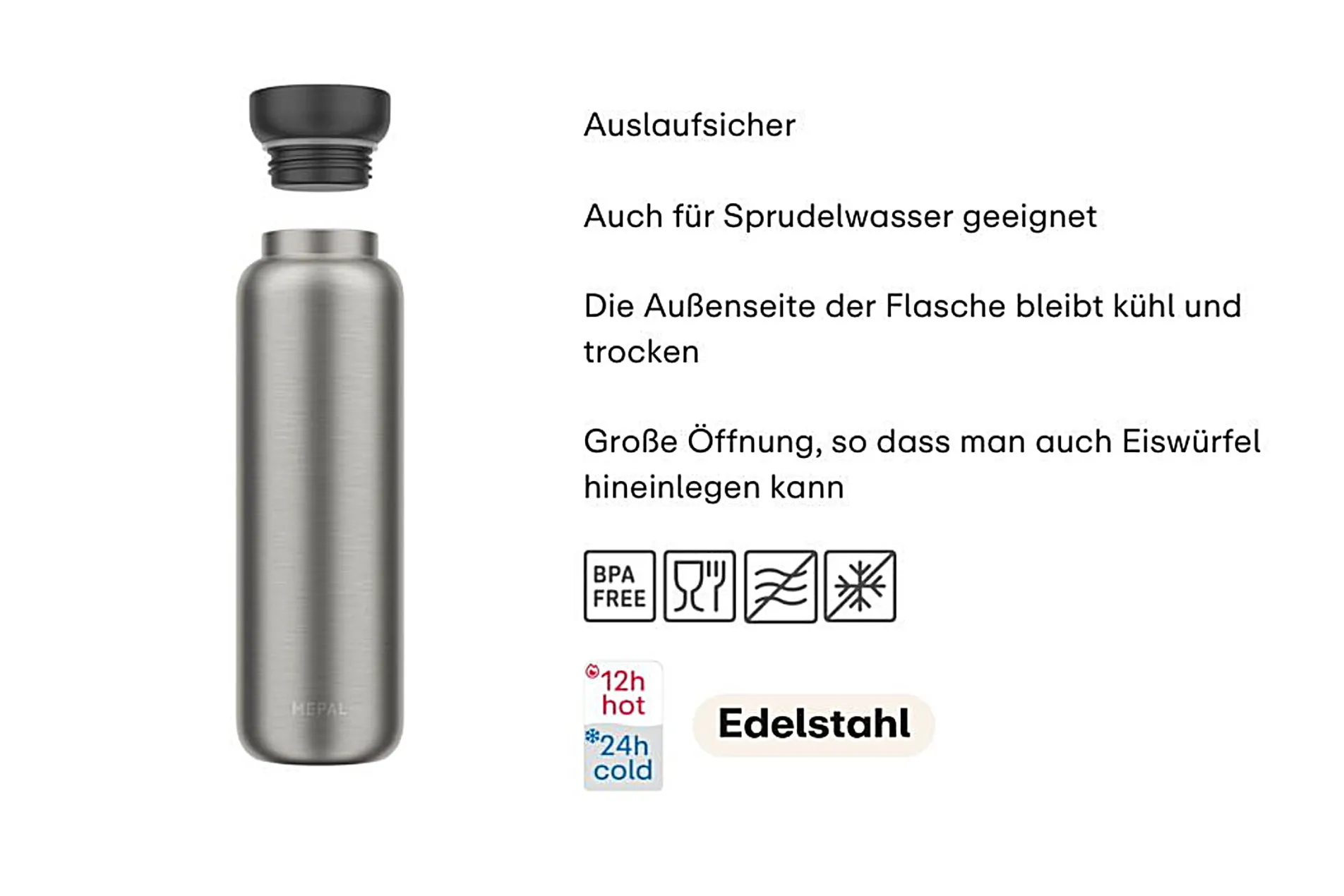 Mepal Thermoflasche Ellipse 900 ml - Edelstahl gebürstet Outlet